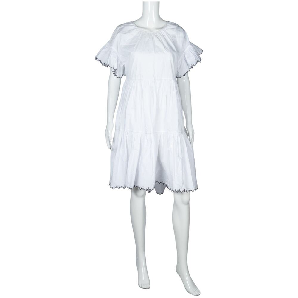 ULLA JOHNSON White Cotton Tiered Knee Length Dress Size XS